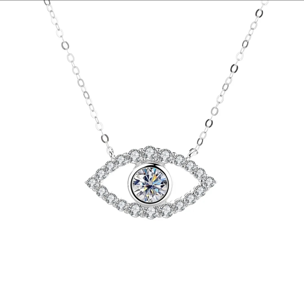 1 Ct GRA Certified Mossanite Evil Eye Necklace- NWT